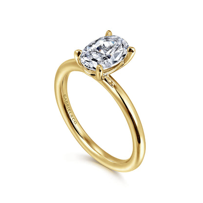 14K Yellow Gold Oval Solitaire Engagement Ring — Gabriel & Co. ER15619O4Y4JJJ; center stone shown for illustration, not included