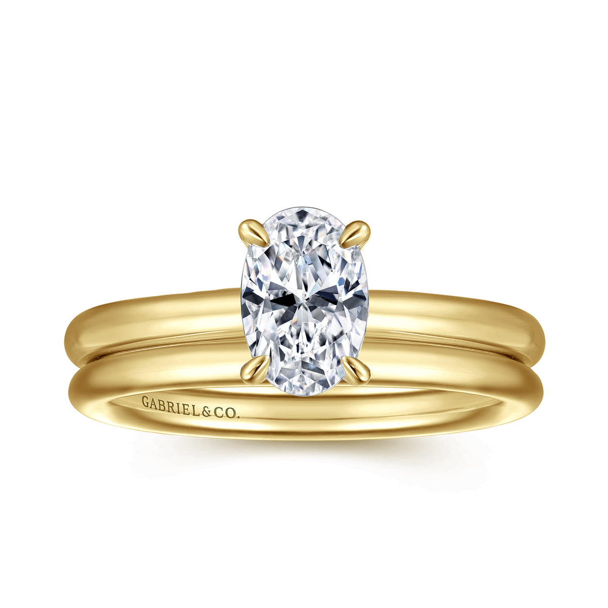 14K Yellow Gold Oval Solitaire Engagement Ring — Gabriel & Co. ER15619O4Y4JJJ; center stone shown for illustration, not included