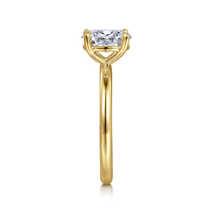 14K Yellow Gold Oval Solitaire Engagement Ring — Gabriel & Co. ER15619O4Y4JJJ; center stone shown for illustration, not included