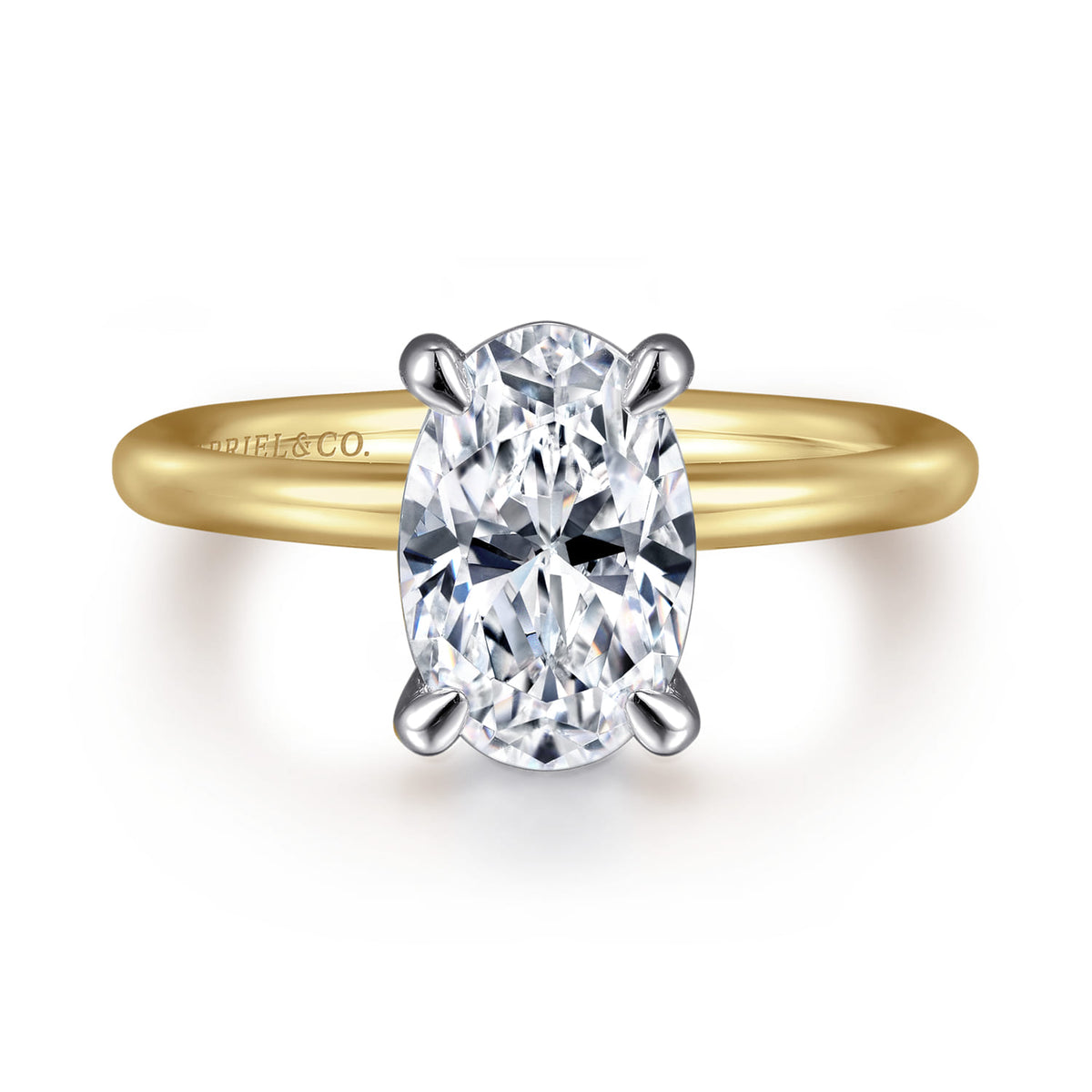 14K White&Yellow Gold Oval Solitaire Engagement Ring — Gabriel & Co. ER15619O8M4JJJ; center stone shown for illustration, not included