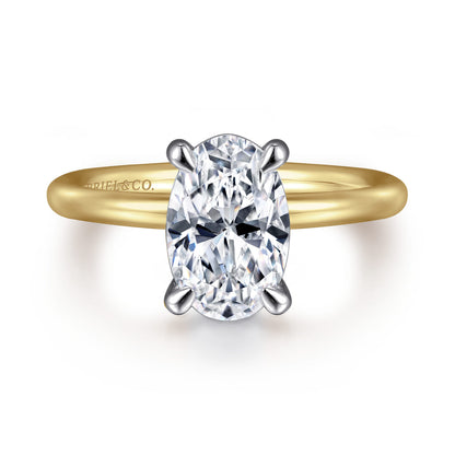 14K White&Yellow Gold Oval Solitaire Engagement Ring — Gabriel & Co. ER15619O8M4JJJ; center stone shown for illustration, not included