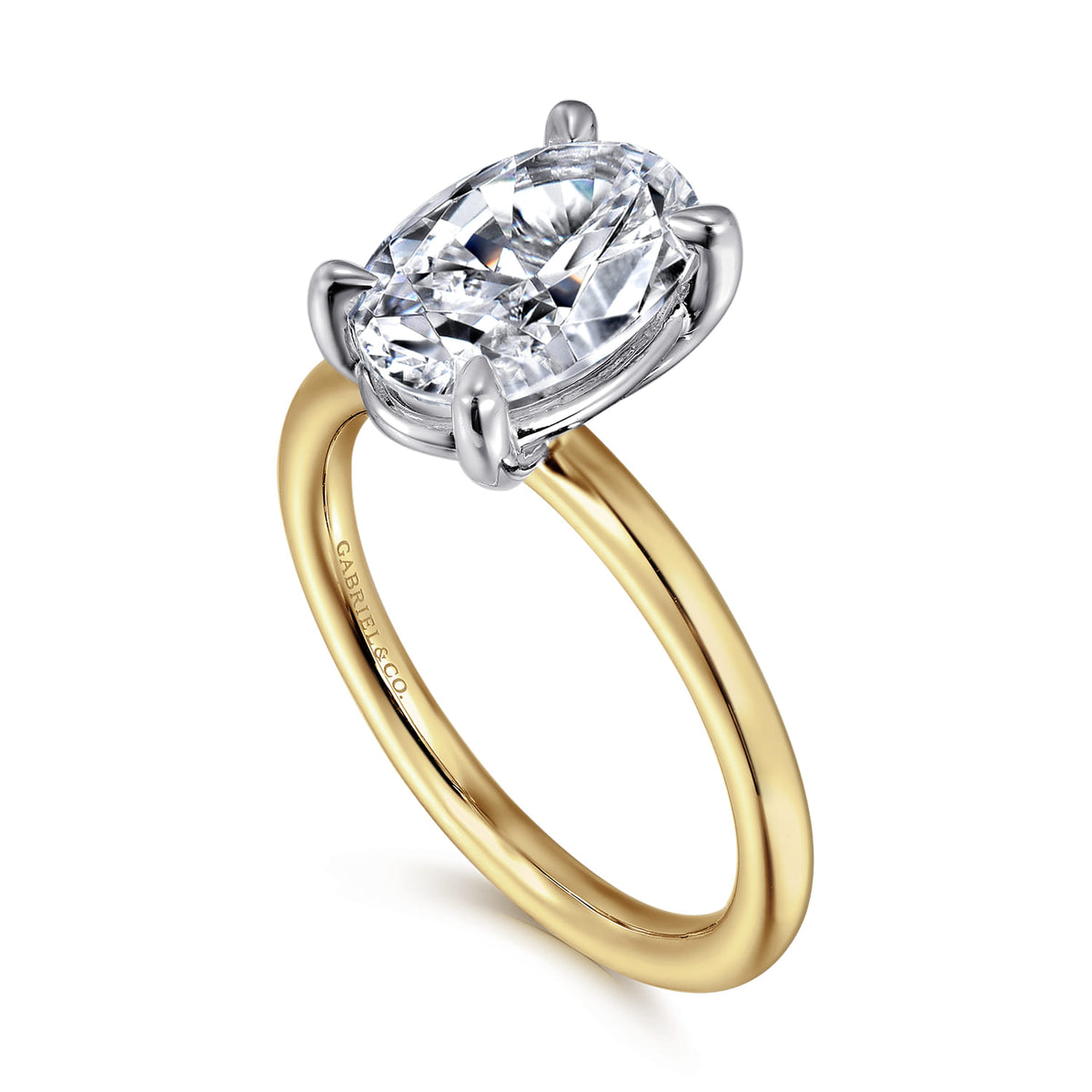 14K White&Yellow Gold Oval Solitaire Engagement Ring — Gabriel & Co. ER15619O8M4JJJ; center stone shown for illustration, not included