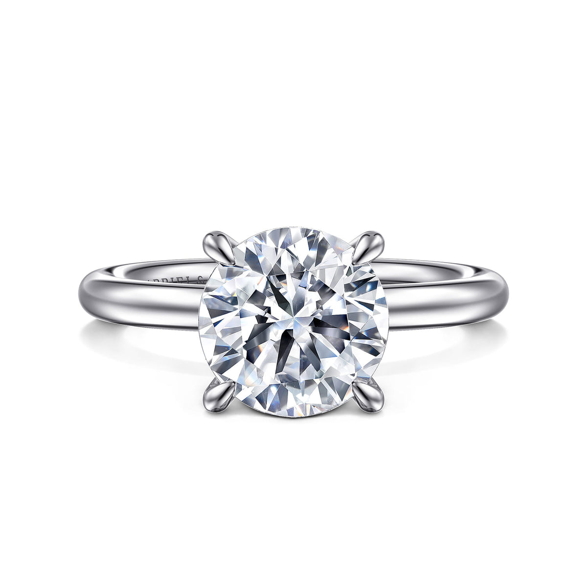 14K White Gold Round Solitaire Engagement Ring — ER15619R10W4JJJ; center stone shown for illustration, not included
