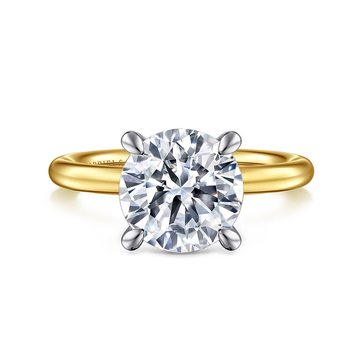 14K White-Yellow Gold Round Solitaire Diamond Engagement Ring — Gabriel & Co. ER15619R12M4JJJ; center stone shown for illustration, not included