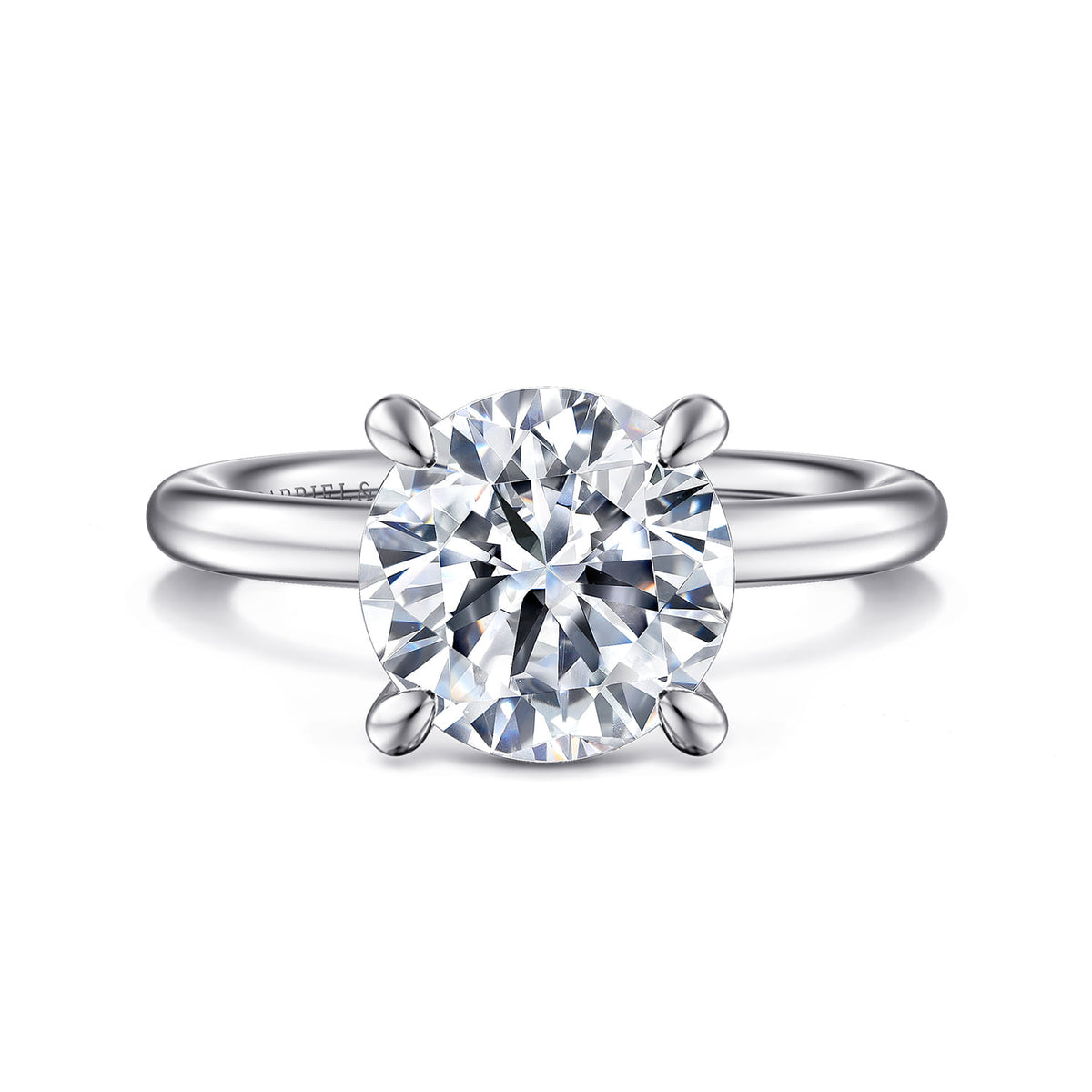 14K White Gold Round Solitaire Engagement Ring — Gabriel & Co. ER15619R12W4JJJ; center stone shown for illustration, not included