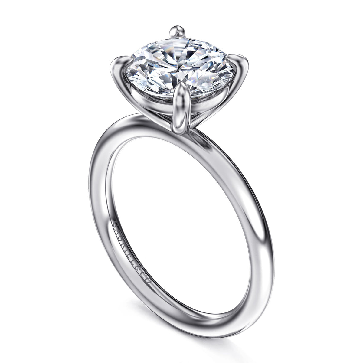 14K White Gold Round Solitaire Engagement Ring — Gabriel & Co. ER15619R12W4JJJ; center stone shown for illustration, not included