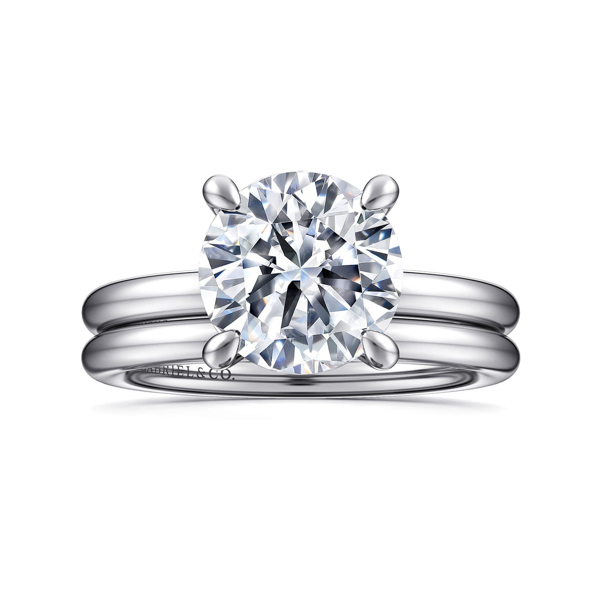 14K White Gold Round Solitaire Engagement Ring — Gabriel & Co. ER15619R12W4JJJ; center stone shown for illustration, not included