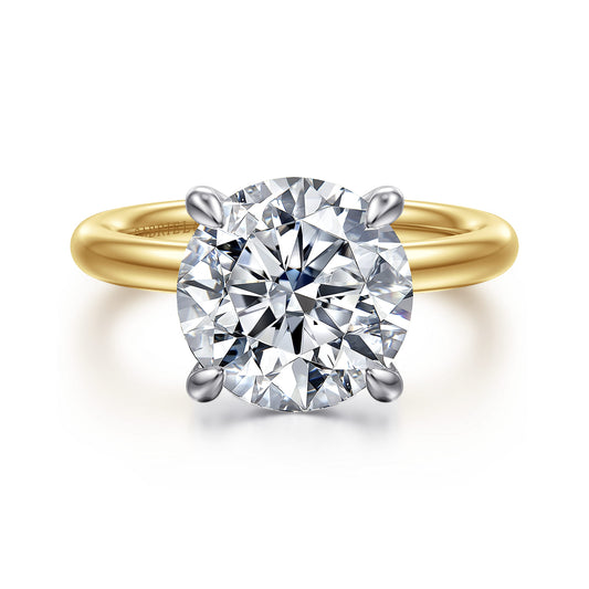 14K White-Yellow Gold Round Solitaire Diamond Engagement Ring — Gabriel & Co. ER15619R16M4JJJ; center stone shown for illustration, not included