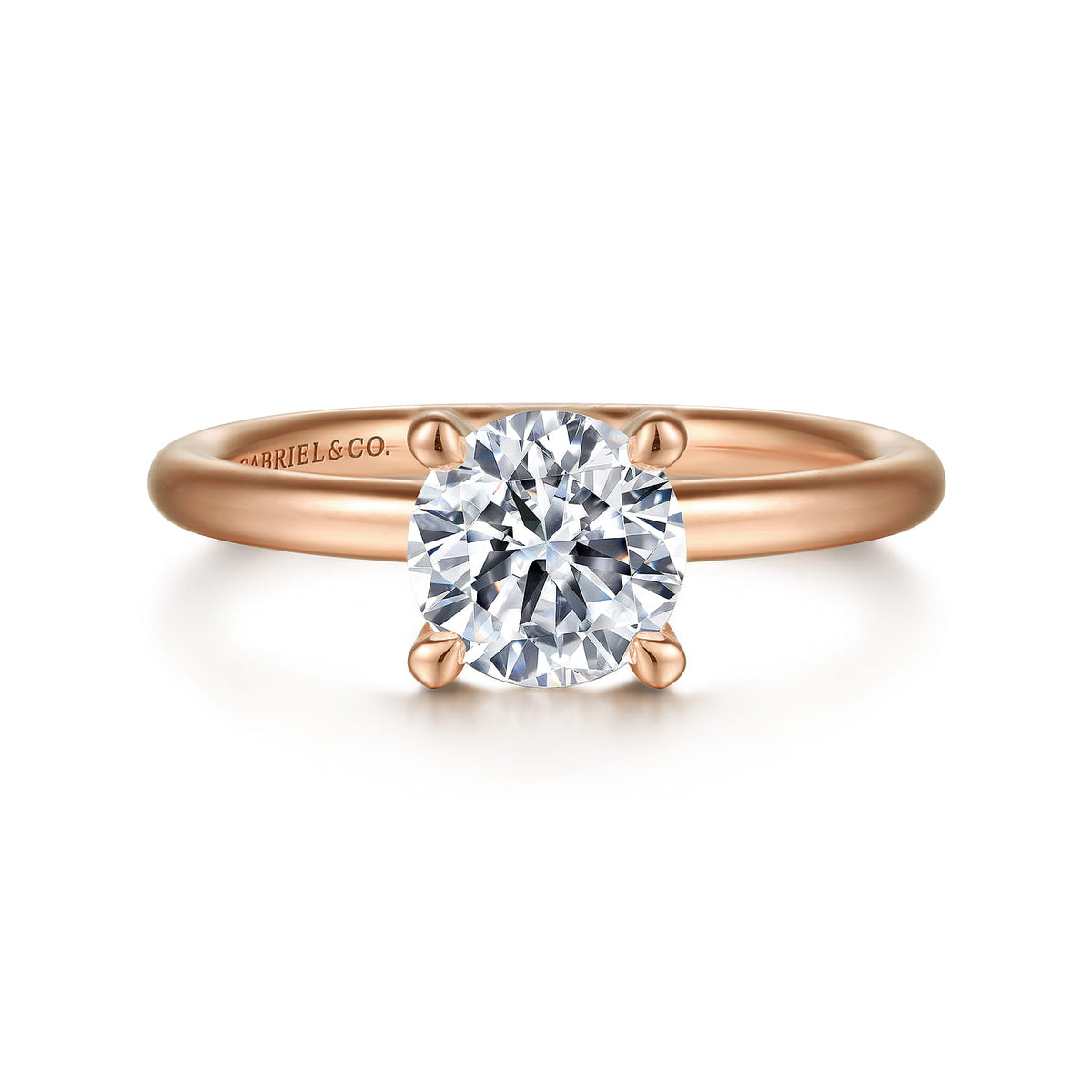 14K Rose Gold Round Solitaire Engagement Ring — Gabriel & Co. ER15619R4K4JJJ; center stone shown for illustration, not included