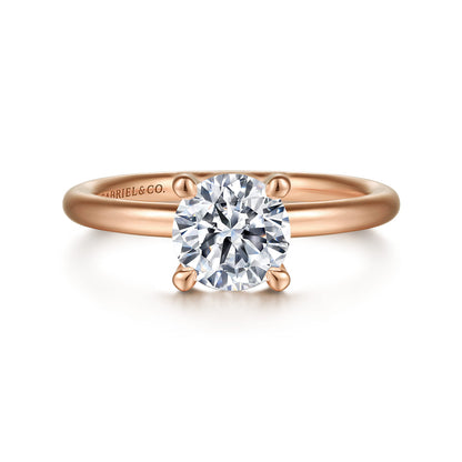 14K Rose Gold Round Solitaire Engagement Ring — Gabriel & Co. ER15619R4K4JJJ; center stone shown for illustration, not included