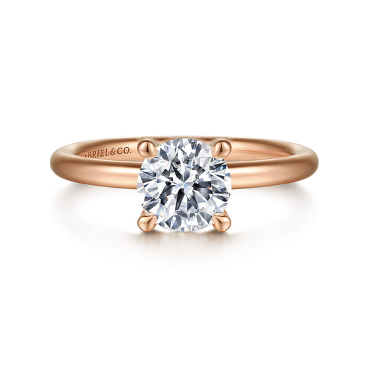14K Rose Gold Round Solitaire Engagement Ring — Gabriel & Co. ER15619R4K4JJJ; center stone shown for illustration, not included
