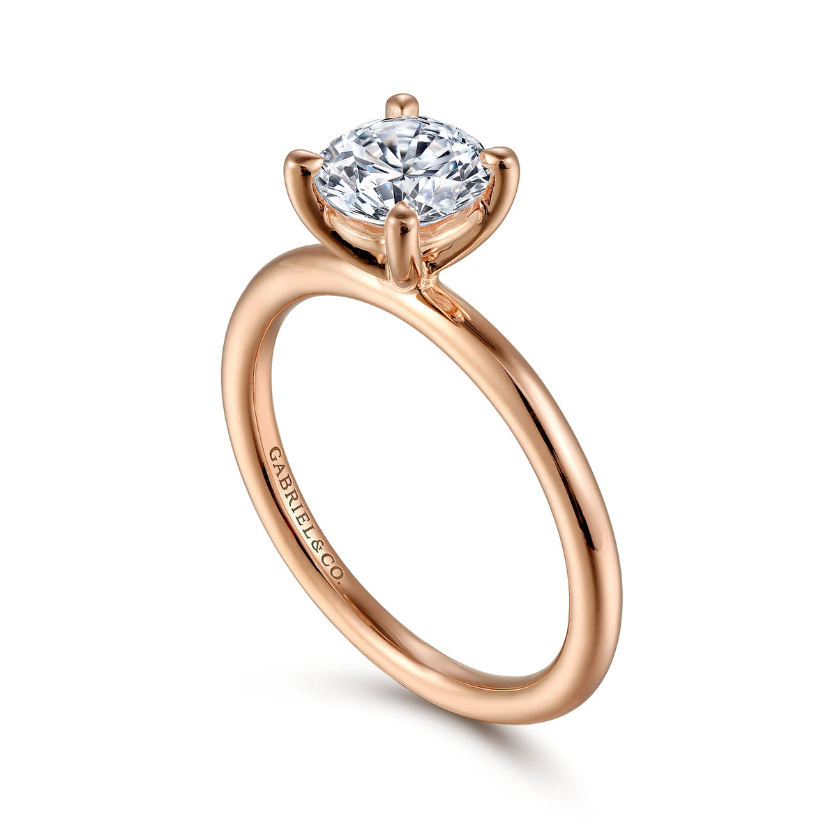 14K Rose Gold Round Solitaire Engagement Ring — Gabriel & Co. ER15619R4K4JJJ; center stone shown for illustration, not included