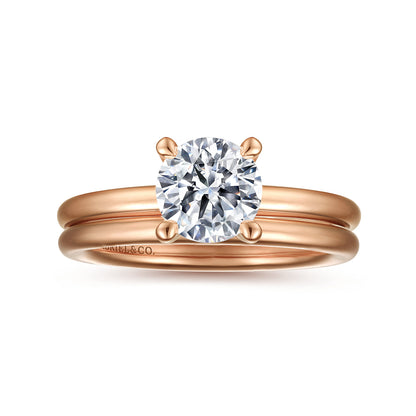 14K Rose Gold Round Solitaire Engagement Ring — Gabriel & Co. ER15619R4K4JJJ; center stone shown for illustration, not included