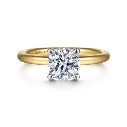 14K White-Yellow Gold Round Solitaire Diamond Engagement Ring — Gabriel & Co. ER15619R4M4JJJ; center stone shown for illustration, not included