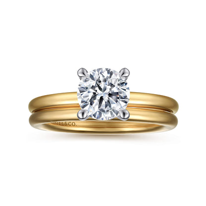 14K White-Yellow Gold Round Solitaire Diamond Engagement Ring — Gabriel & Co. ER15619R4M4JJJ; center stone shown for illustration, not included
