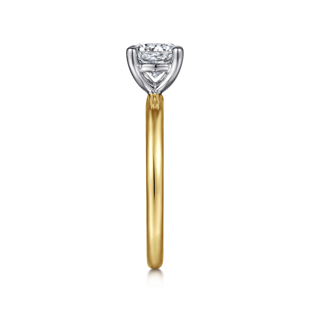 14K White-Yellow Gold Round Solitaire Diamond Engagement Ring — Gabriel & Co. ER15619R4M4JJJ; center stone shown for illustration, not included