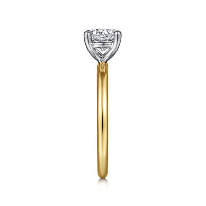 14K White-Yellow Gold Round Solitaire Diamond Engagement Ring — Gabriel & Co. ER15619R4M4JJJ; center stone shown for illustration, not included