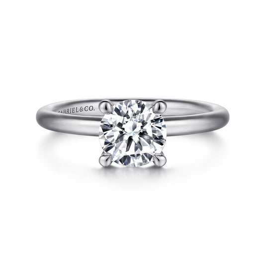 Platinum Round Solitaire Engagement Ring — Gabriel & Co. ER15619R4PTJJJ; center stone shown for illustration, not included