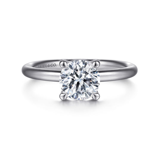 14K White Gold Round Solitaire Engagement Ring — Gabriel & Co. ER15619R4W4JJJ; center stone shown for illustration, not included