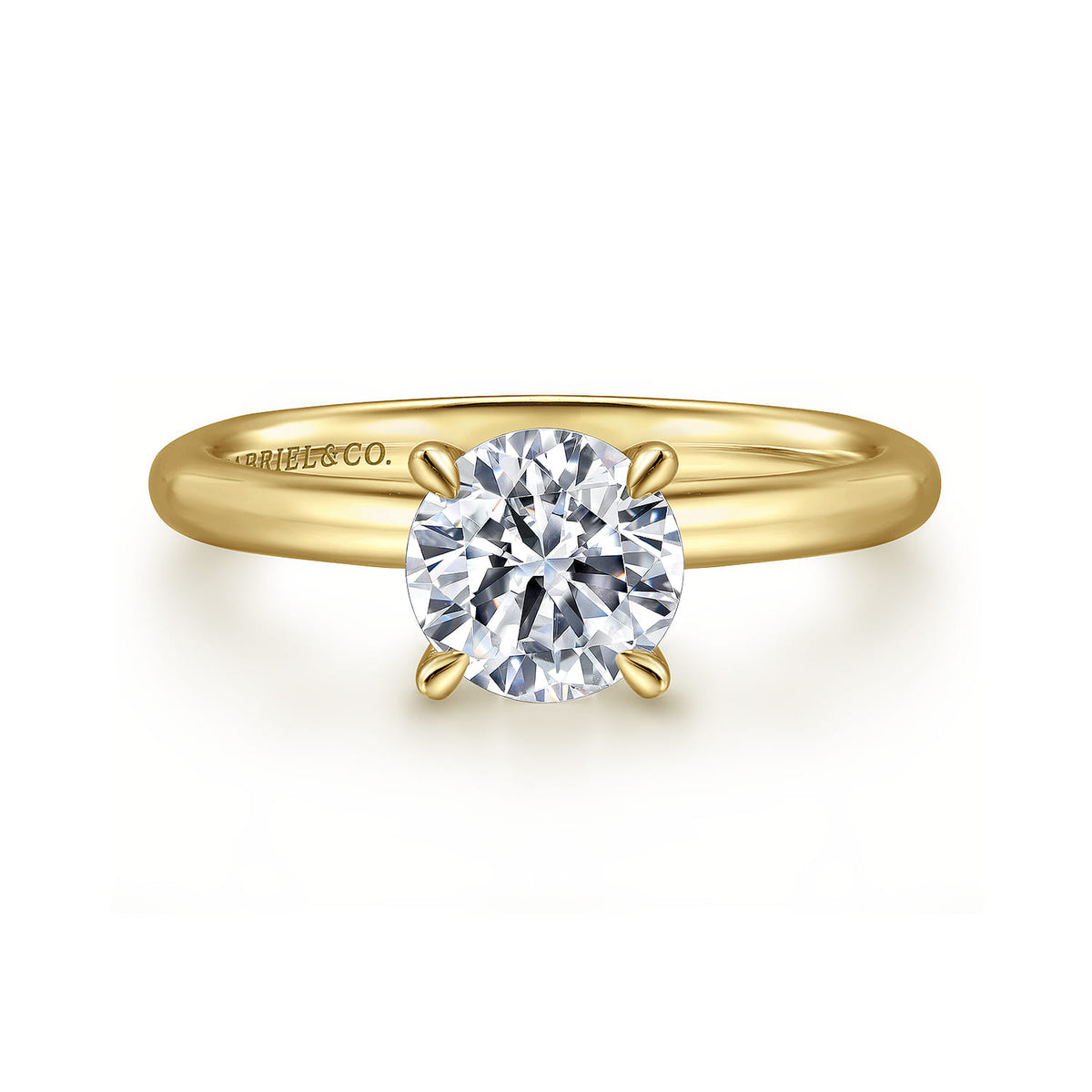 14K Yellow Gold Round Solitaire Engagement Ring — Gabriel & Co. ER15619R4Y4JJJ; center stone shown for illustration, not included