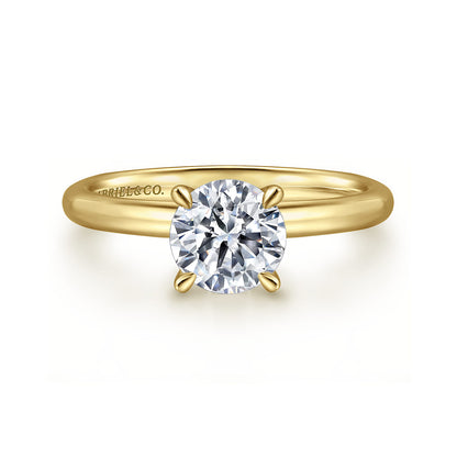 14K Yellow Gold Round Solitaire Engagement Ring — Gabriel & Co. ER15619R4Y4JJJ; center stone shown for illustration, not included