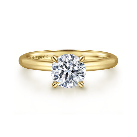 14K Yellow Gold Round Solitaire Engagement Ring — Gabriel & Co. ER15619R4Y4JJJ; center stone shown for illustration, not included