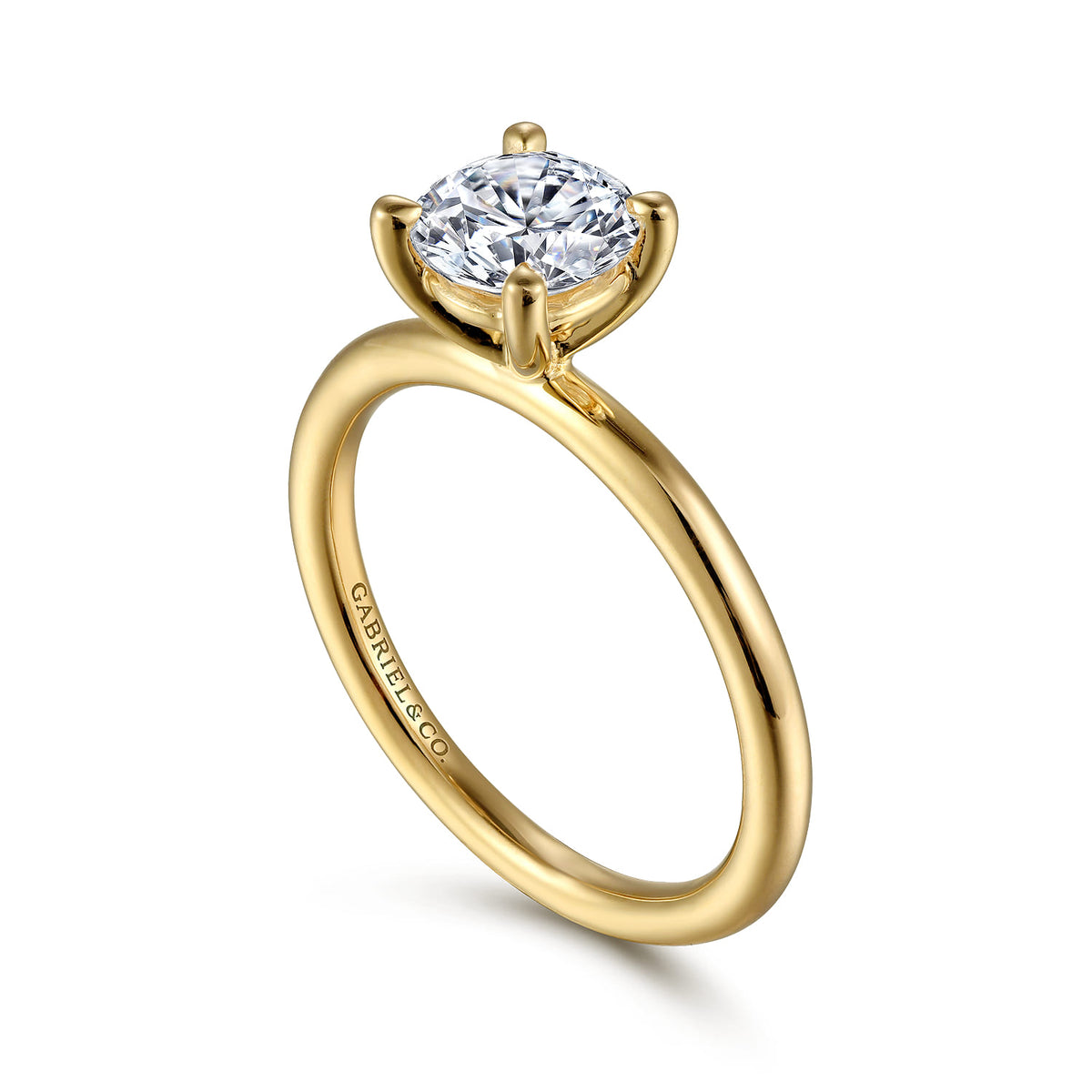 14K Yellow Gold Round Solitaire Engagement Ring — Gabriel & Co. ER15619R4Y4JJJ; center stone shown for illustration, not included