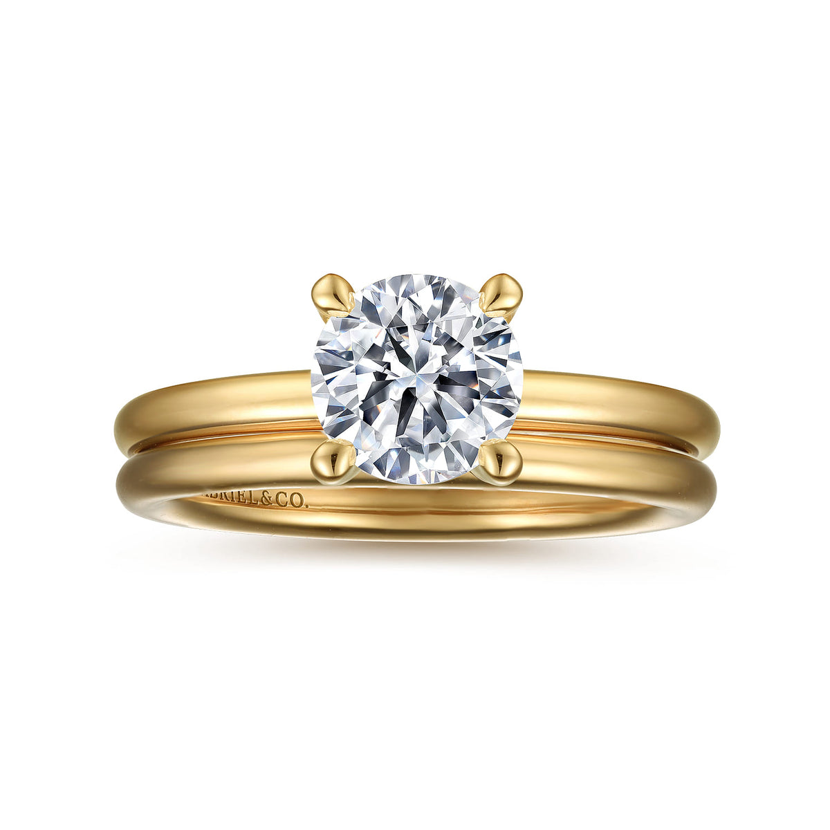 14K Yellow Gold Round Solitaire Engagement Ring — Gabriel & Co. ER15619R4Y4JJJ; center stone shown for illustration, not included