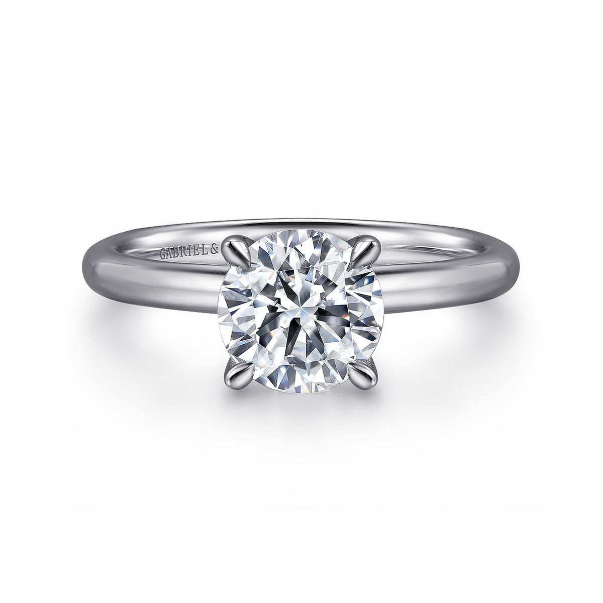 Platinum Round Solitaire Diamond Engagement Ring — ER15619R6PTJJJ; center stone shown for illustration, not included