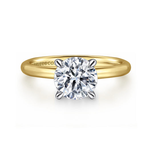 14K White-Yellow Gold Round Solitaire Diamond Engagement Ring — Gabriel & Co. ER15619R8M4JJJ; center stone shown for illustration, not included
