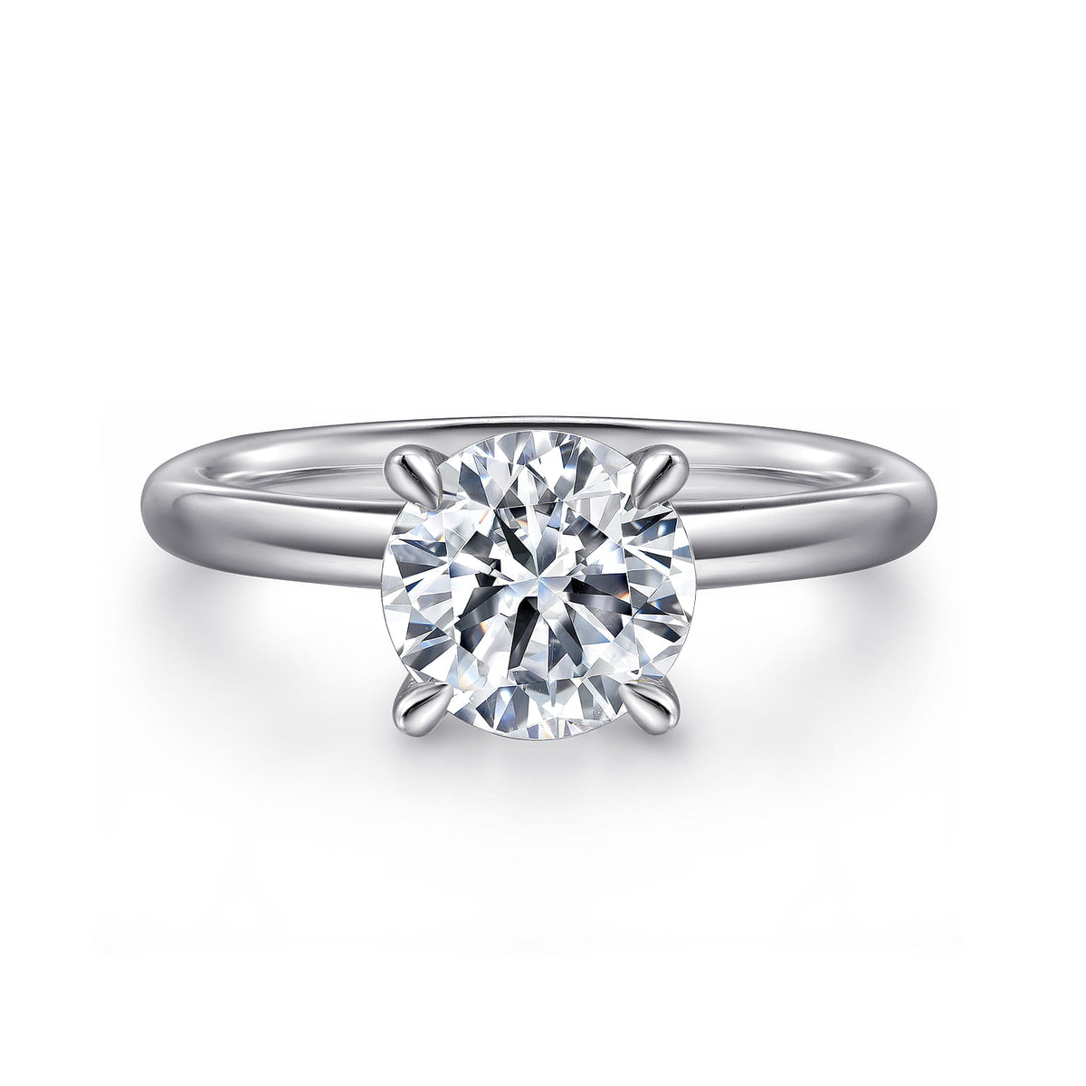 Platinum Round Solitaire Diamond Engagement Ring — Gabriel & Co. ER15619R8PTJJJ; center stone shown for illustration, not included