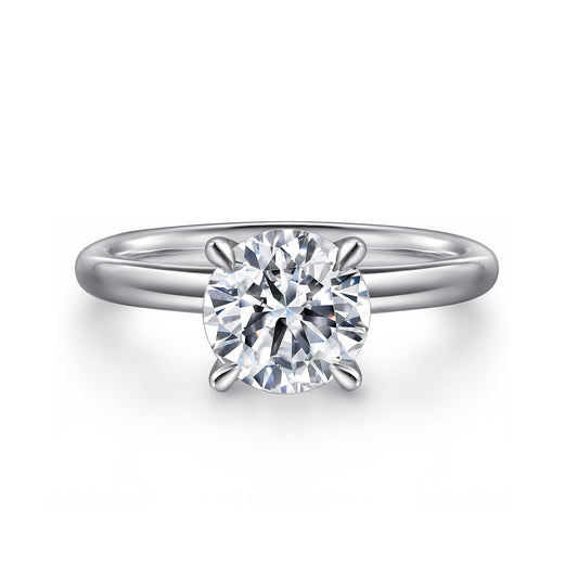 Platinum Round Solitaire Diamond Engagement Ring — Gabriel & Co. ER15619R8PTJJJ; center stone shown for illustration, not included