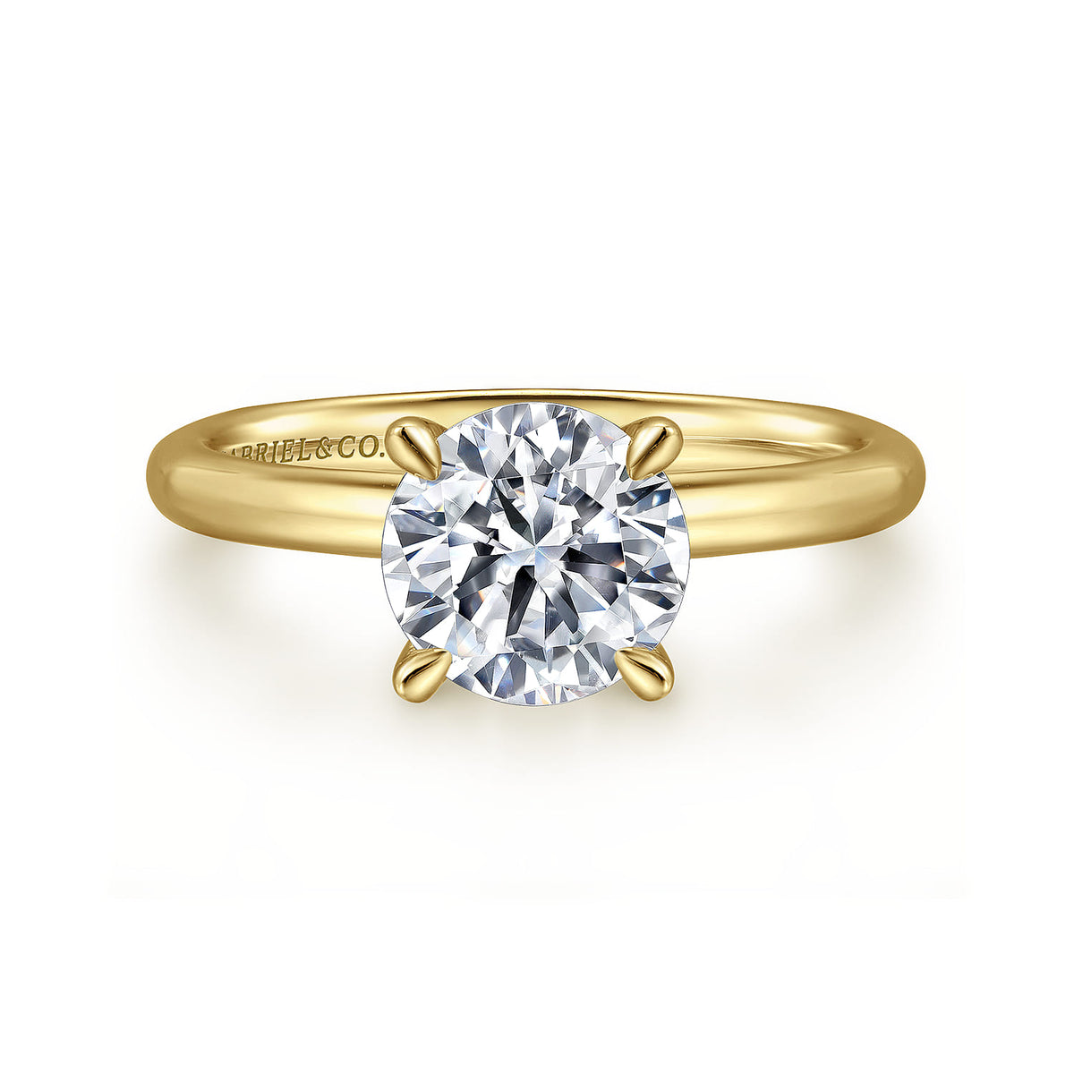 14K Yellow Gold Round Solitaire Engagement Ring — Gabriel & Co. ER15619R8Y4JJJ; center stone shown for illustration, not included