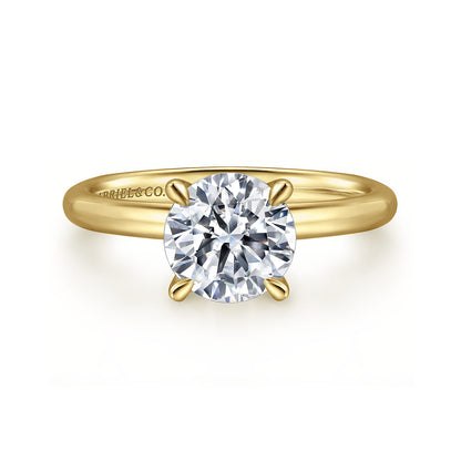 14K Yellow Gold Round Solitaire Engagement Ring — Gabriel & Co. ER15619R8Y4JJJ; center stone shown for illustration, not included