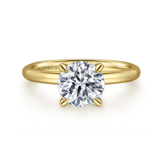 14K Yellow Gold Round Solitaire Engagement Ring — Gabriel & Co. ER15619R8Y4JJJ; center stone shown for illustration, not included