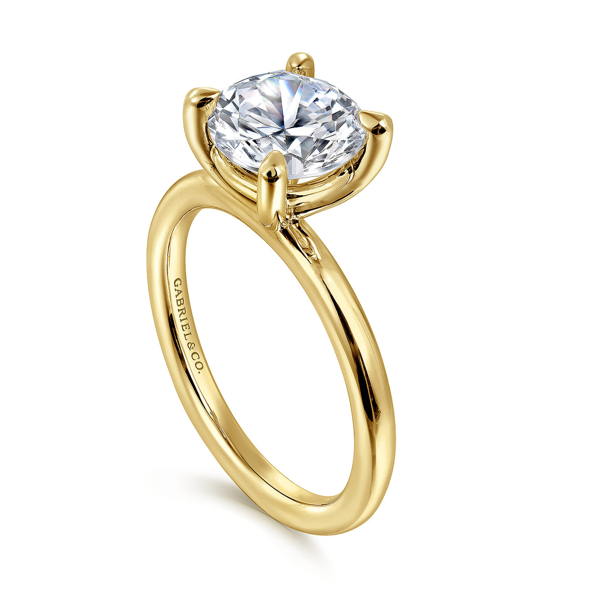 14K Yellow Gold Round Solitaire Engagement Ring — Gabriel & Co. ER15619R8Y4JJJ; center stone shown for illustration, not included