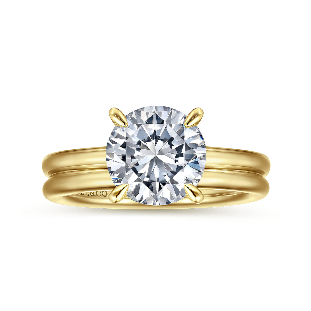 14K Yellow Gold Round Solitaire Engagement Ring — Gabriel & Co. ER15619R8Y4JJJ; center stone shown for illustration, not included