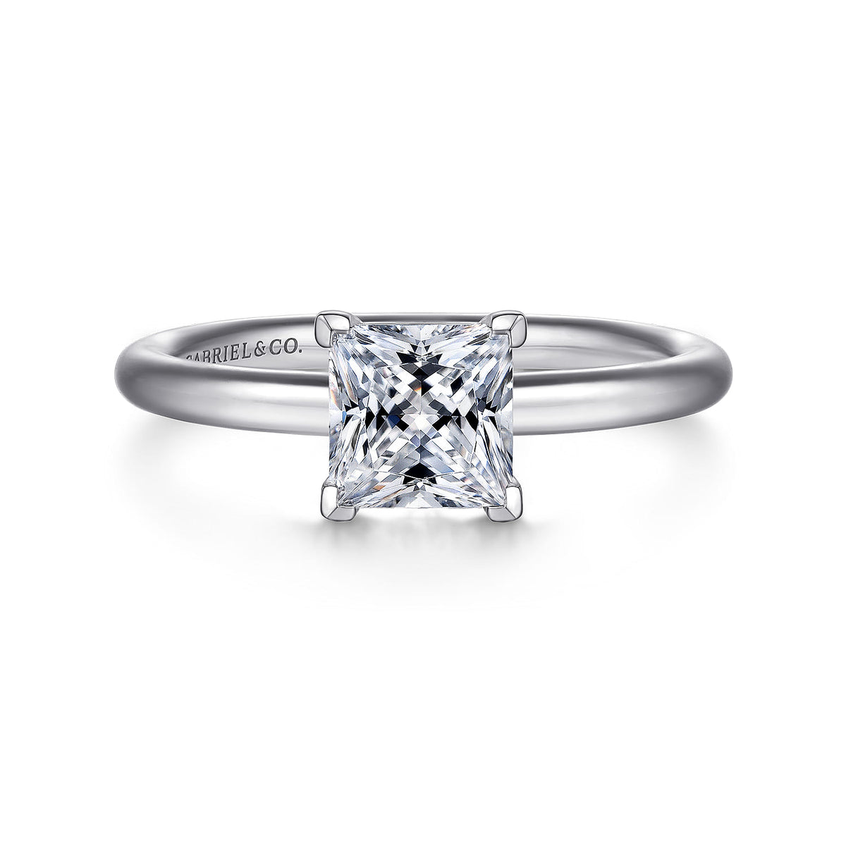 14K White Gold Princess Cut Solitaire Engagement Ring — ER15619S4W4JJJ; center stone shown for illustration, not included