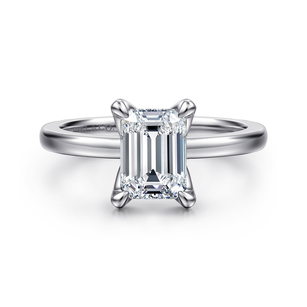 14K White Gold Emerald Cut Solitaire Engagement Ring — ER15702E6W4JJJ; center stone shown for illustration, not included