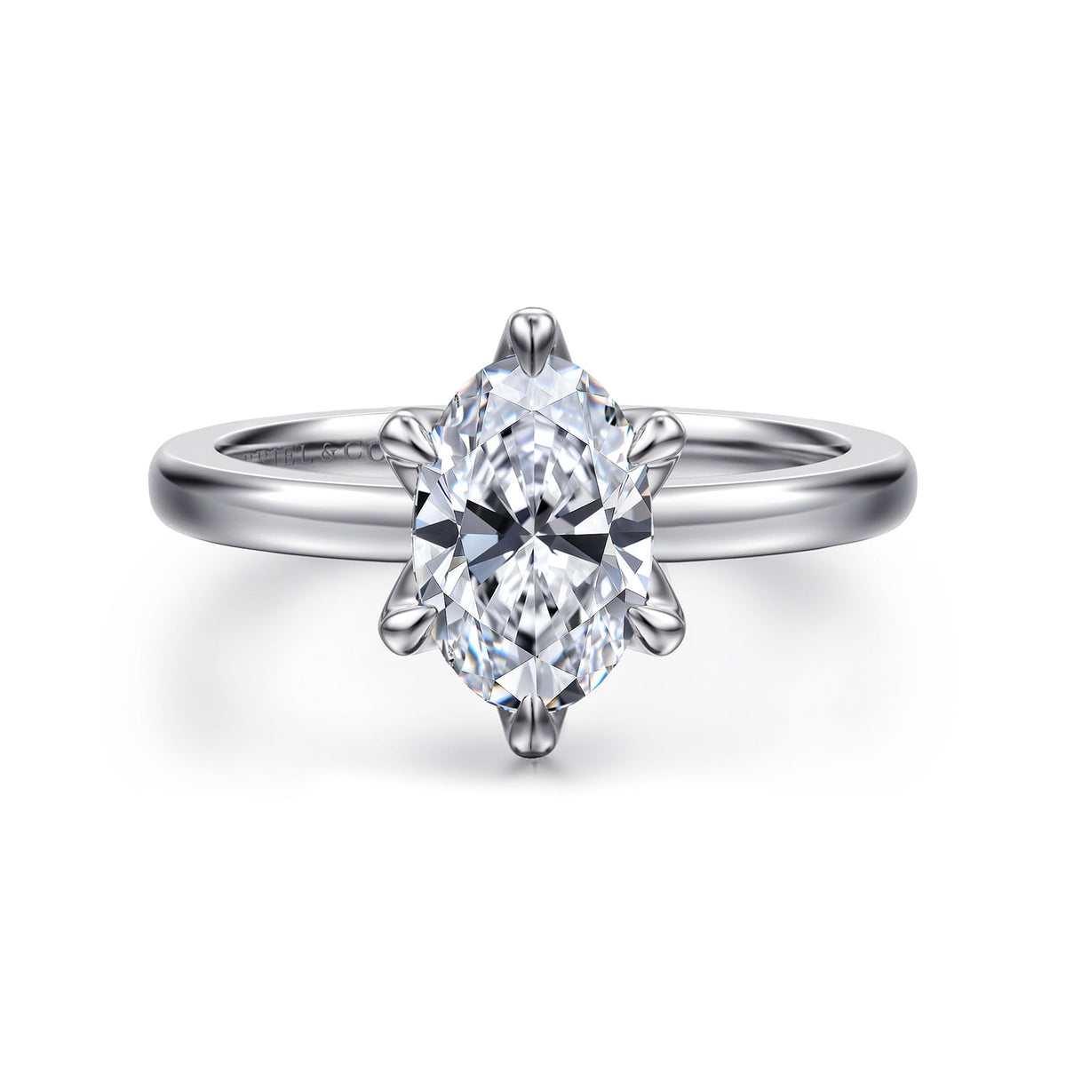 14K White Gold Oval Solitaire Engagement Ring — ER15702O6W4JJJ; center stone shown for illustration, not included