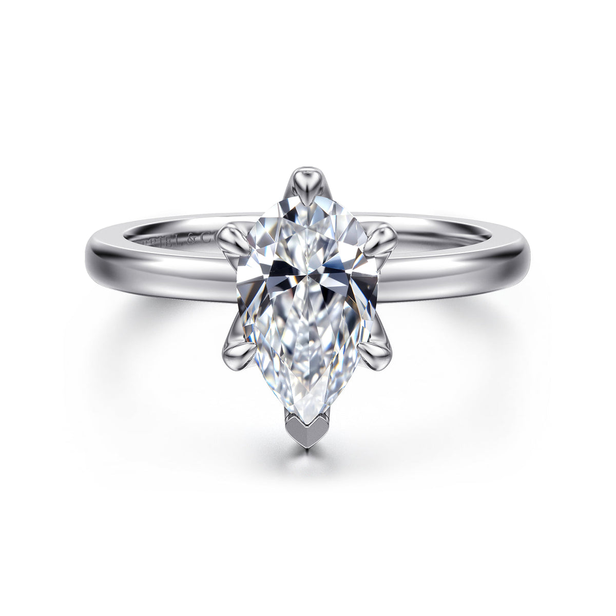 14K White Gold Pear Shape Solitaire Engagement Ring — ER15702P6W4JJJ; center stone shown for illustration, not included