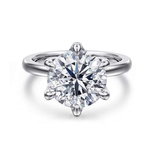 14K White Gold Round Solitaire Engagement Ring — Gabriel & Co. ER15702R16W4JJJ; center stone shown for illustration, not included