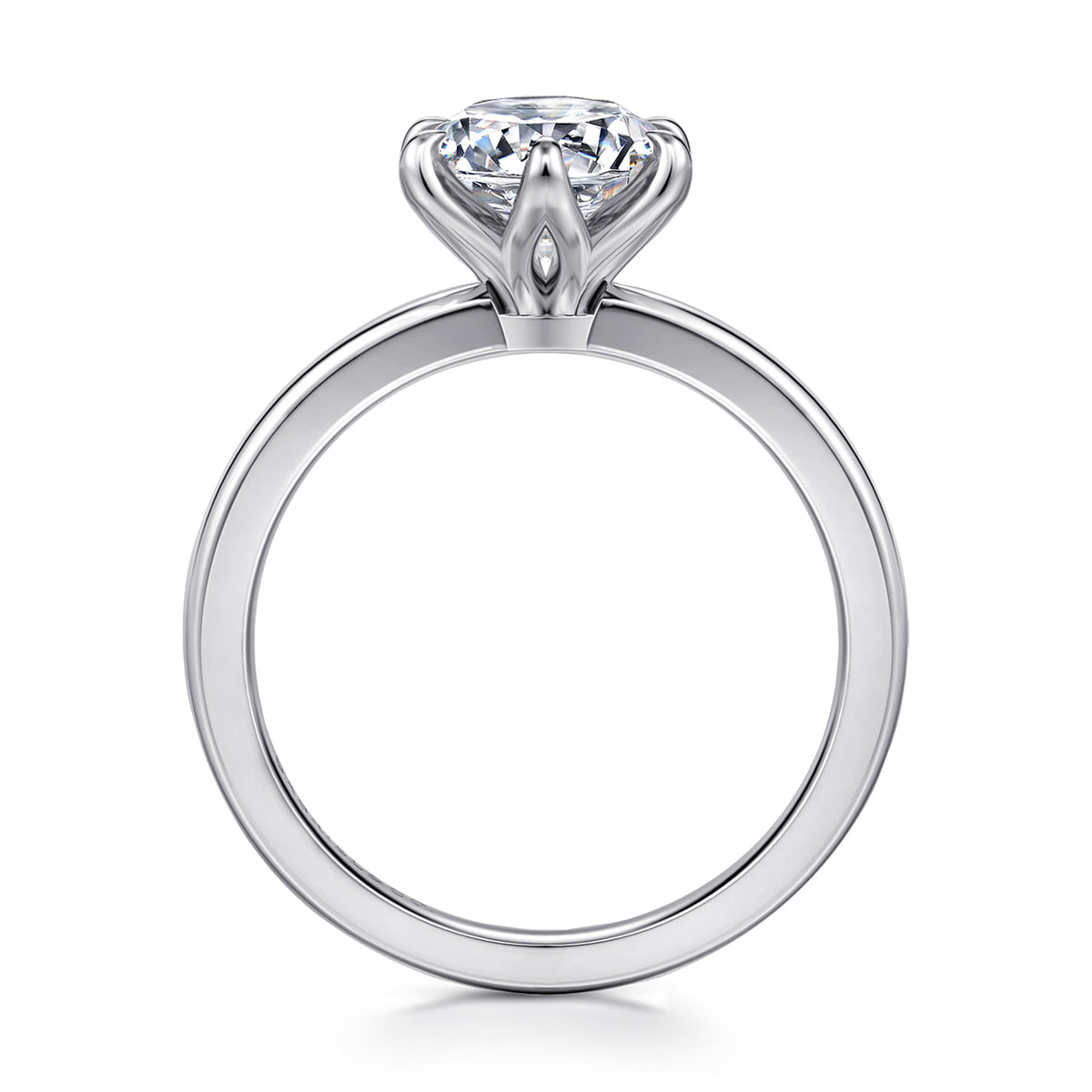 14K White Gold 6 Prong Round Solitaire Engagement Ring — Gabriel & Co. ER15702R6W4JJJ; center stone shown for illustration, not included