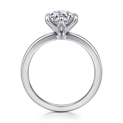 14K White Gold 6 Prong Round Solitaire Engagement Ring — Gabriel & Co. ER15702R6W4JJJ; center stone shown for illustration, not included