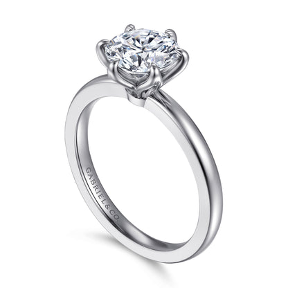 14K White Gold 6 Prong Round Solitaire Engagement Ring — Gabriel & Co. ER15702R6W4JJJ; center stone shown for illustration, not included