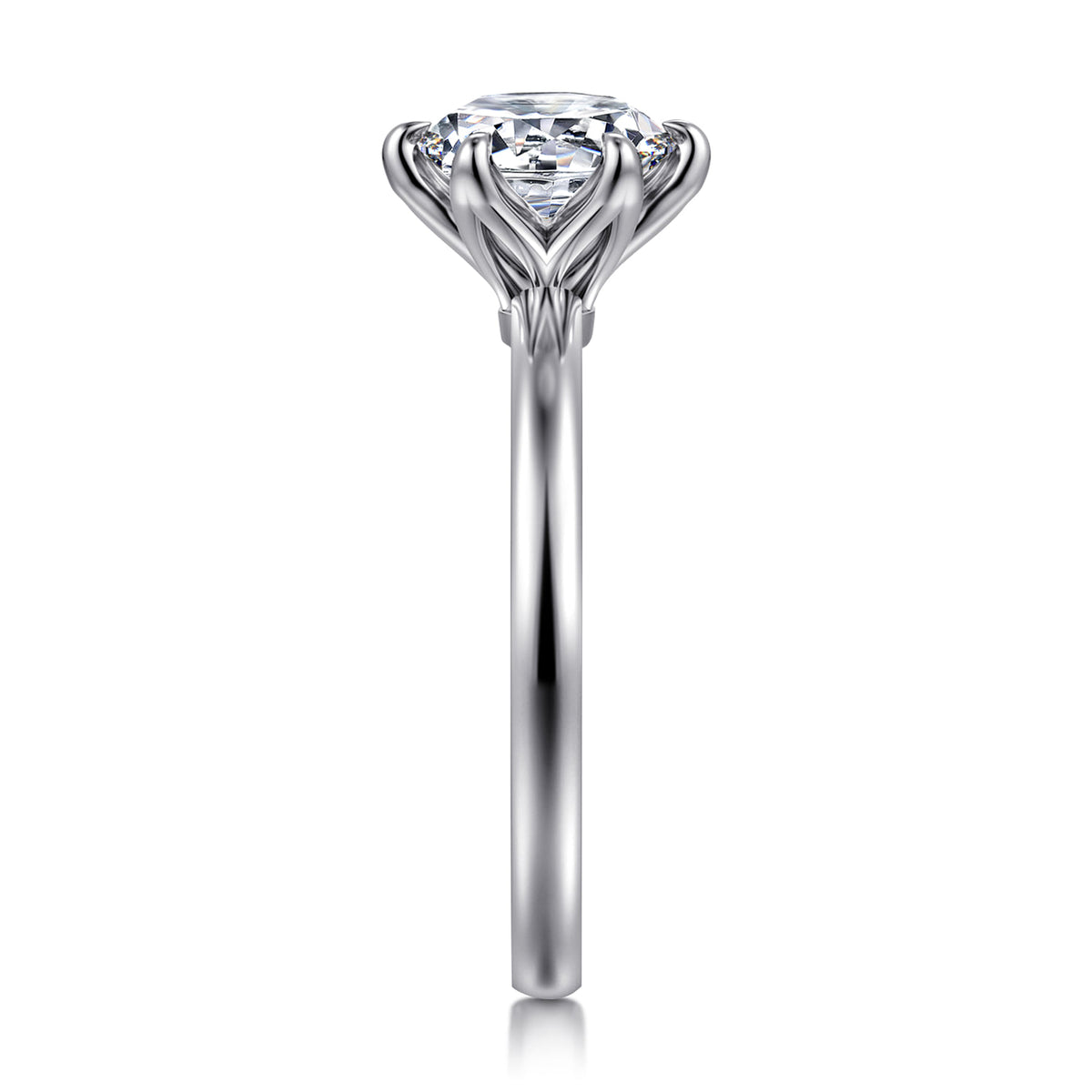 14K White Gold 6 Prong Round Solitaire Engagement Ring — Gabriel & Co. ER15702R6W4JJJ; center stone shown for illustration, not included