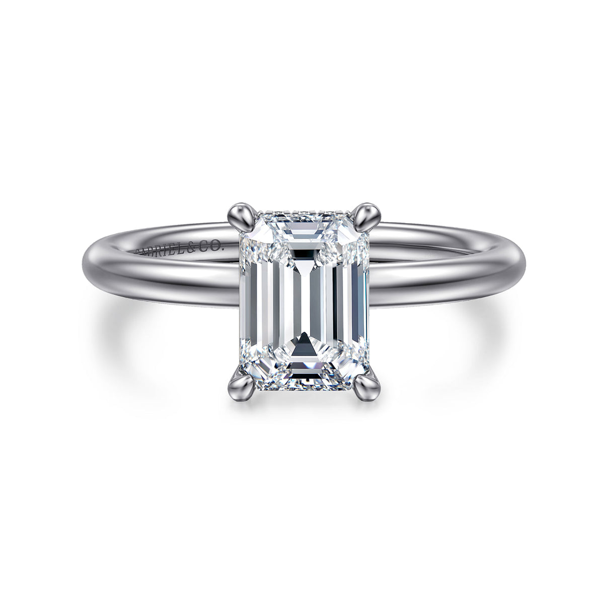 14K White Gold Solitaire Emerald Cut Diamond Engagement Ring — ER15739E6W44JJ; center stone shown for illustration, not included