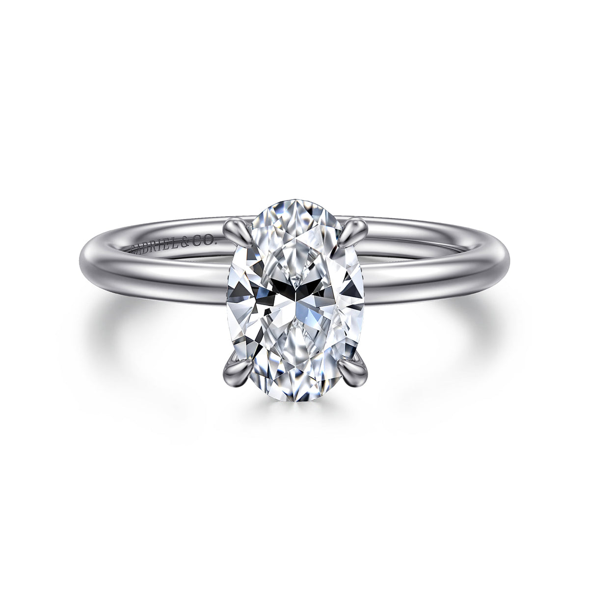 14K White Gold Solitaire Oval Diamond Engagement Ring — ER15739O6W44JJ; center stone shown for illustration, not included