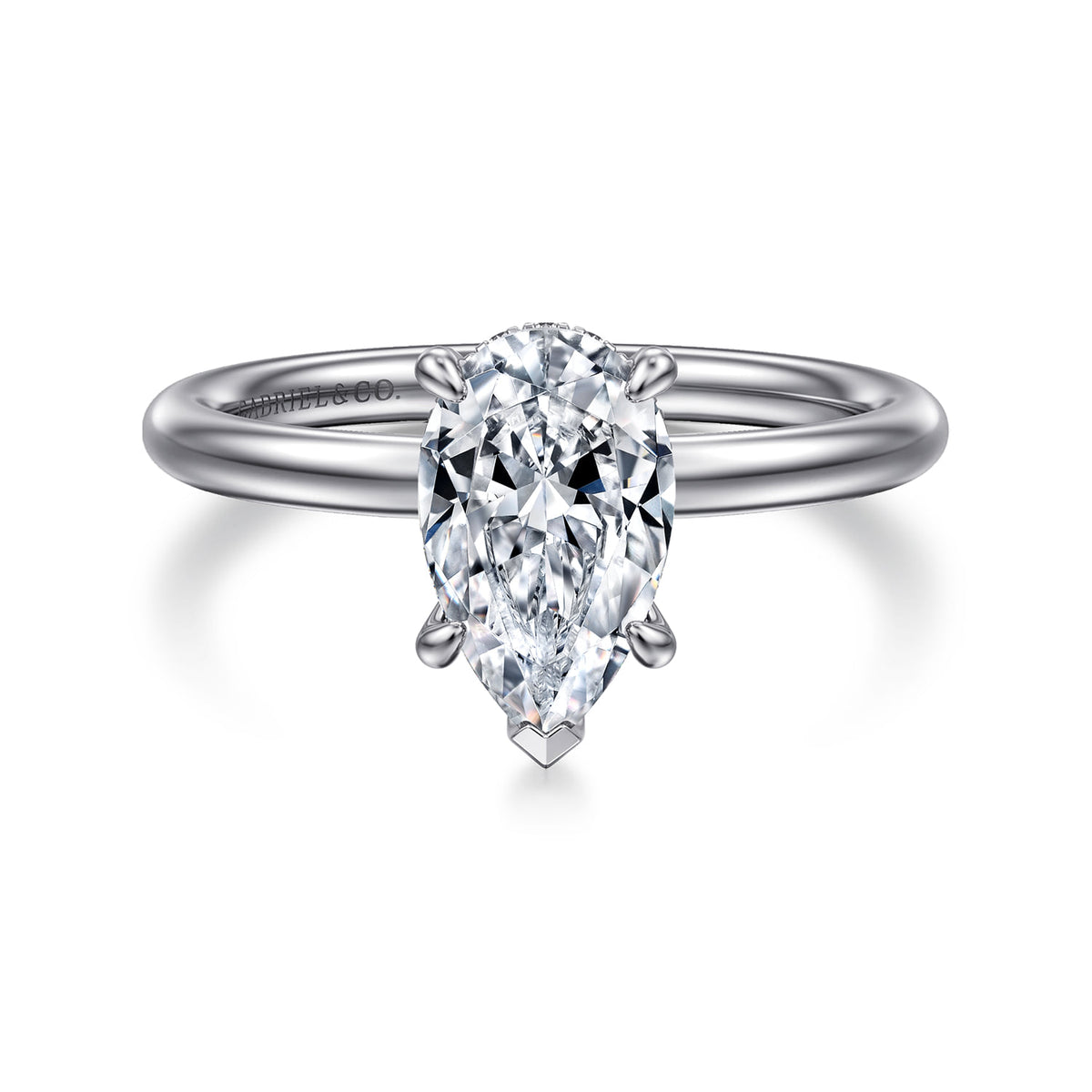 14K White Gold Solitaire Pear Shape Diamond Engagement Ring — ER15739P6W44JJ; center stone shown for illustration, not included