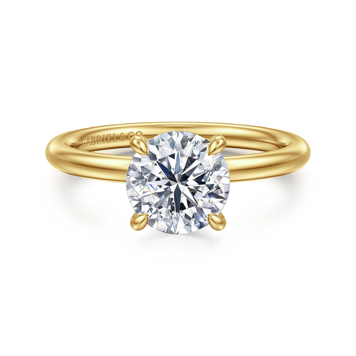 14K Yellow Gold Solitaire Round Diamond Engagement Ring — ER15739R6Y44JJ; center stone shown for illustration, not included